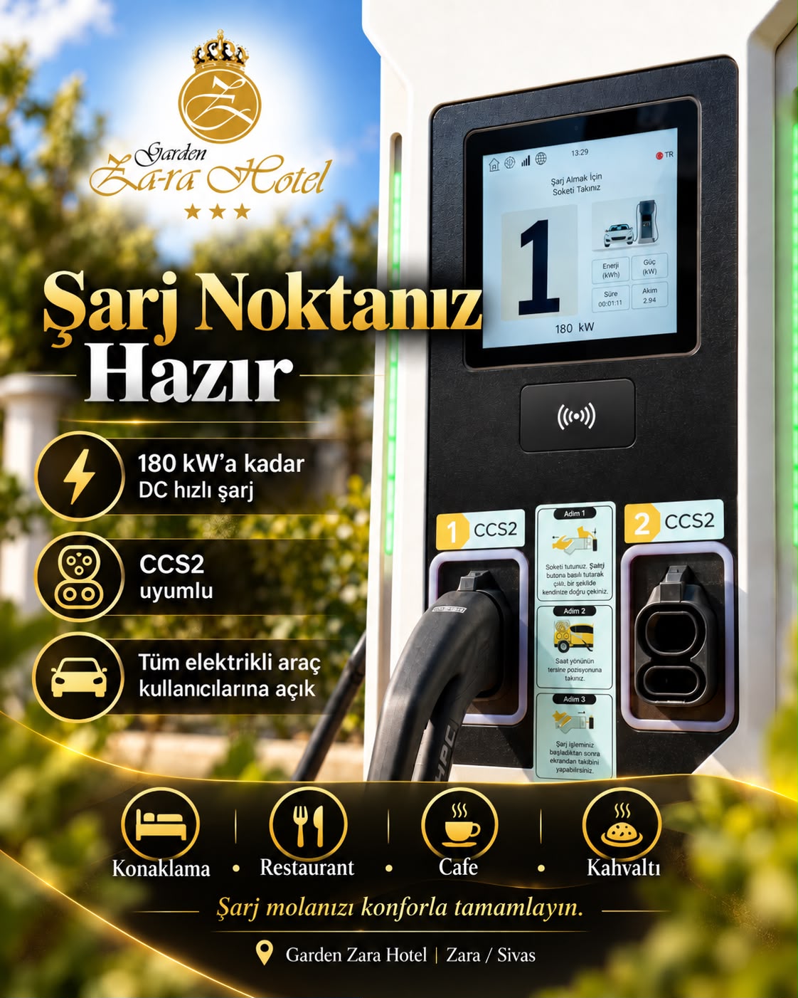 Zarada şarj istasyonu Hızlı Şarj Svas Zara
